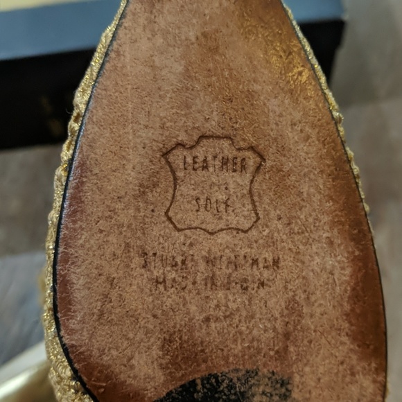 STUART WEITZMAN Gold Sheer Mesh Embroidered Pumps - Picture 6 of 8